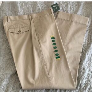 NWT, LL Bean, 36X32, Cotton in Creme Natural Fit, Flat-Front Chinos, Cuffed Hem